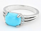 Blue Sleeping Beauty Turquoise Rhodium Over Sterling Silver Ring 0.10ctw