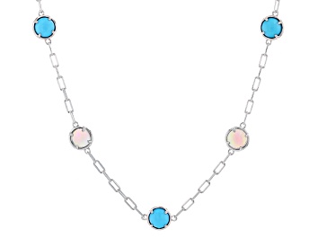 Picture of Sleeping Beauty Turquoise Rhodium Over Sterling Silver Station Necklace