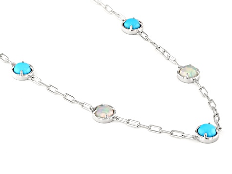 Sleeping Beauty Turquoise Rhodium Over Sterling Silver Station Necklace ...