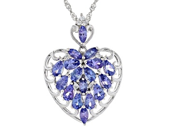 Picture of Blue Tanzanite Rhodium Over Sterling Silver Pendant with Chain 3.00ctw