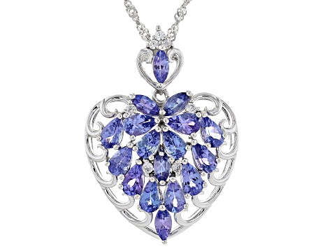 Blue Tanzanite Rhodium Over Sterling Silver Pendant with Chain 3.00ctw