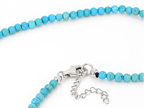 Sleeping Beauty Turquoise Rhodium Over Sterling Silver 18 Beaded Necklace