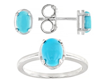 Picture of Sleeping Beauty Turquoise Rhodium Over Sterling Silver Earrings and Ring Set
