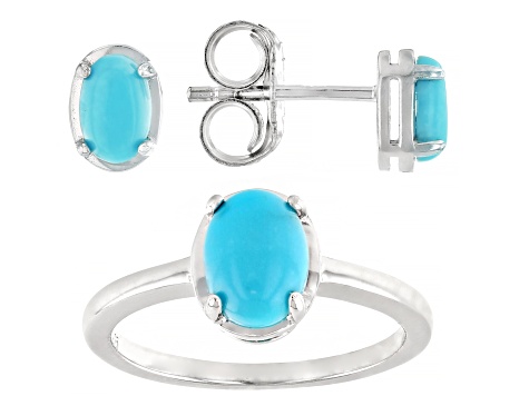 Sleeping Beauty Turquoise Rhodium Over Sterling Silver Earrings and Ring Set