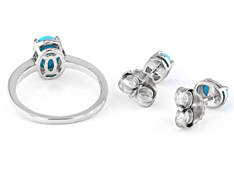 Sleeping Beauty Turquoise Rhodium Over Sterling Silver Earrings and Ring Set