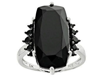 Picture of Black Spinel Rhodium Over Sterling Silver Ring 14.91ctw