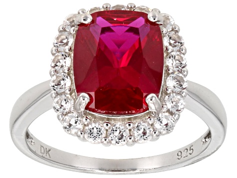 Lab Created Ruby Rhodium Over Sterling Silver Ring 4.01ctw