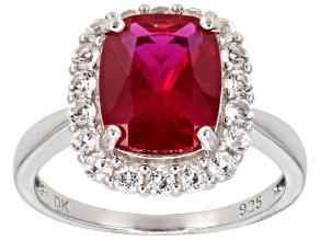Lab Created Ruby Rhodium Over Sterling Silver Ring 4.01ctw