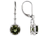 Green Moldavite Rhodium Over Sterling Silver Earrings 1.89ctw