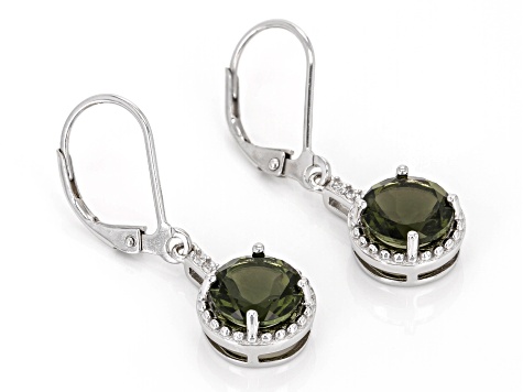 Green Moldavite Rhodium Over Sterling Silver Earrings 1.89ctw