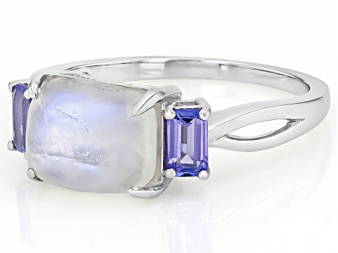 Rainbow Moonstone Rhodium Over Sterling Silver Ring 0.53ctw