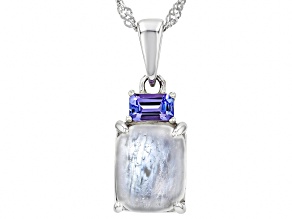 Rainbow Moonstone Rhodium Over Sterling Silver Pendant with Chain 0.26ctw