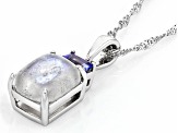 Rainbow Moonstone Rhodium Over Sterling Silver Pendant with Chain 0.26ctw