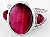 Pink Tiger's Eye Rhodium Over Sterling Silver Ring