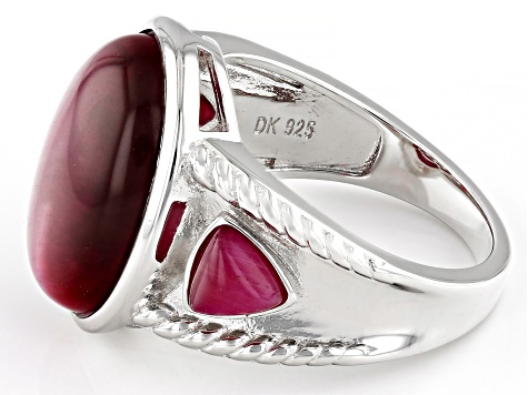 Pink Tiger's Eye Rhodium Over Sterling Silver Ring