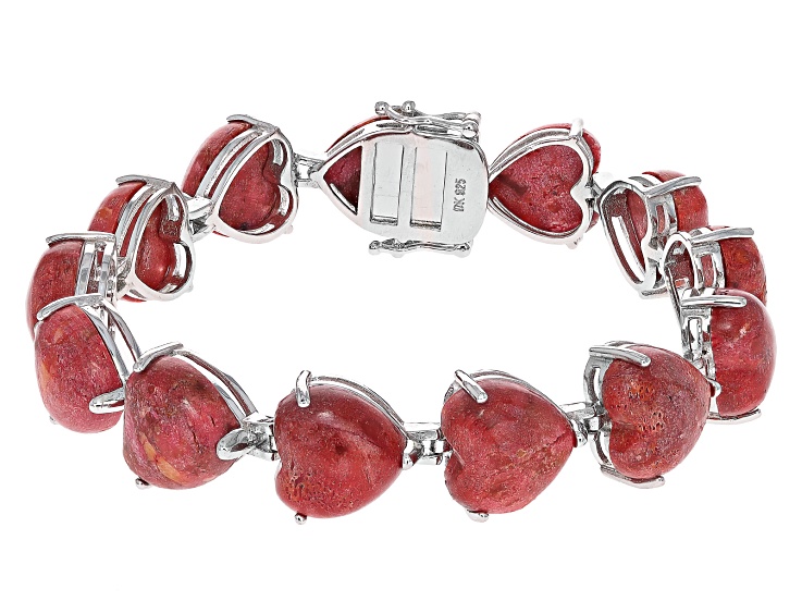 Red Coral Rhodium Over Sterling Silver Bracelet - SHD411 | JTV