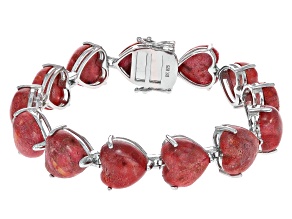 Red Coral Rhodium Over Sterling Silver Bracelet
