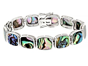 Multi-Color Abalone Shell Rhodium Over Sterling Silver Bracelet