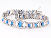 Multi Color Lab Created Opal Rhodium Over Sterling Silver Tennis Bracelet