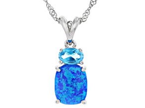 Blue Lab Created Opal Rhodium Over Sterling Silver Pendant with Chain 0.63ct