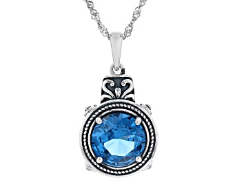Picture of Blue Lab Created Spinel Rhodium Over Sterling Silver Pendant with Chain 3.27ct