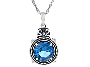Blue Lab Created Spinel Rhodium Over Sterling Silver Pendant with Chain 3.27ct