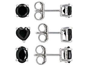 Black Spinel Rhodium Over Sterling Silver Set of 3 Earrings 4.40ctw