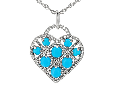 Sleeping Beauty Turquoise Rhodium Over Sterling Silver Pendant with Chain 0.03ctw