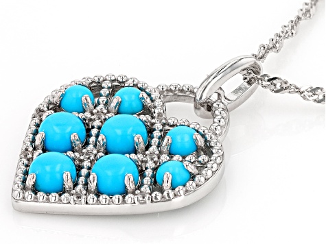 Sleeping Beauty Turquoise Rhodium Over Sterling Silver Pendant with Chain 0.03ctw