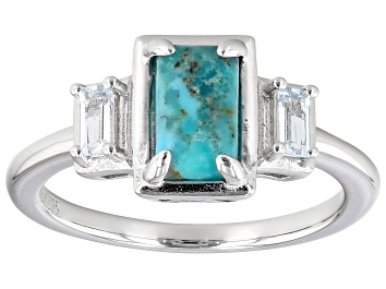 Picture of Blue Composite Turquoise Rhodium Over Sterling Silver Ring 0.22ctw