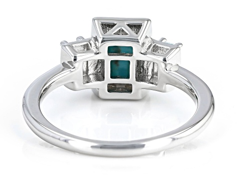 Blue Composite Turquoise Rhodium Over Sterling Silver Ring 0.22ctw