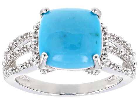 Blue Kingman Turquoise Rhodium Over Sterling Silver Ring