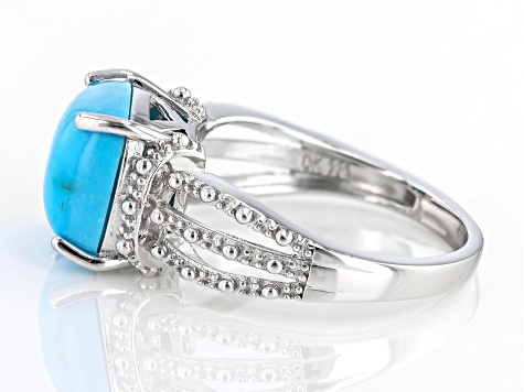 Blue Kingman Turquoise Rhodium Over Sterling Silver Ring