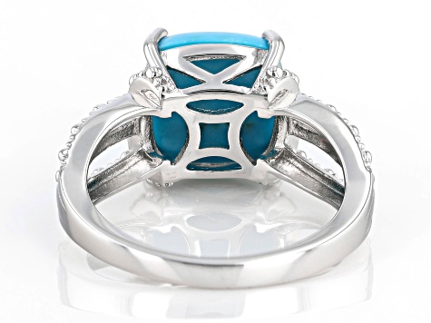 Blue Kingman Turquoise Rhodium Over Sterling Silver Ring