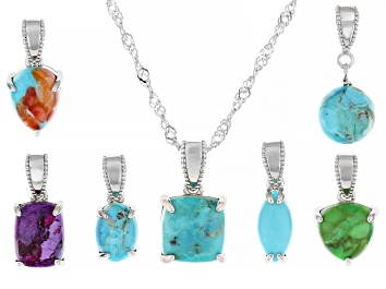 Picture of Multi-Stone Rhodium Over Sterling Silver Set of 7 Pendants with Chain