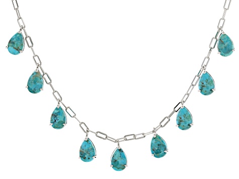 Blue Composite Turquoise Rhodium Over Sterling Silver Necklace