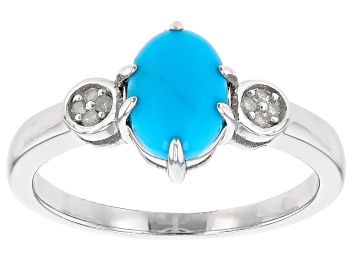 Picture of Blue Sleeping Beauty Turquoise Rhodium Over Sterling Silver Ring 0.03ctw