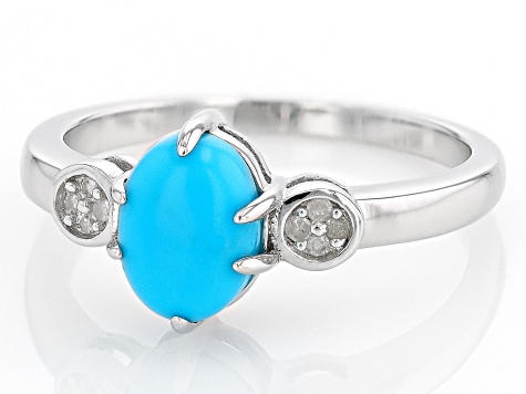 Blue Sleeping Beauty Turquoise Rhodium Over Sterling Silver Ring 0.03ctw