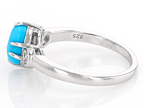 Blue Sleeping Beauty Turquoise Rhodium Over Sterling Silver Ring 0.03ctw