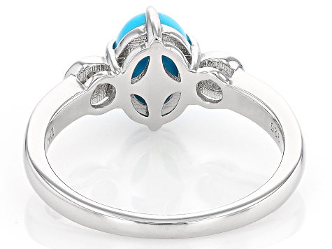 Blue Sleeping Beauty Turquoise Rhodium Over Sterling Silver Ring 0.03ctw