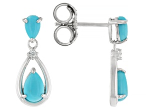 Sleeping Beauty Turquoise Rhodium Over Sterling Silver Earrings 0.03ctw