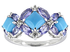 Sleeping Beauty Turquoise with Tanzanite Rhodium Over Sterling Silver Ring