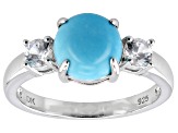 Blue Sleeping Beauty Turquoise Rhodium Over Sterling Silver Ring 0.39ctw