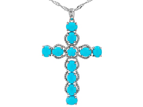 Sleeping Beauty Turquoise Rhodium Over Sterling Silver Pendant with Chain