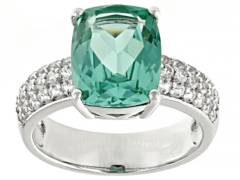 Green Lab Created Spinel Rhodium Over Sterling Silver Ring 4.51ctw