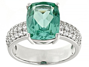 Green Lab Created Spinel Rhodium Over Sterling Silver Ring 4.51ctw