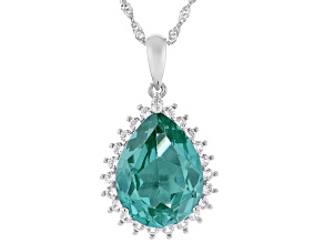 Green Lab Created Spinel Rhodium Over Sterling Silver Pendant with Chain 6.18ctw
