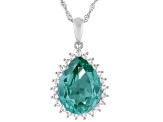 Green Lab Created Spinel Rhodium Over Sterling Silver Pendant with Chain 6.18ctw