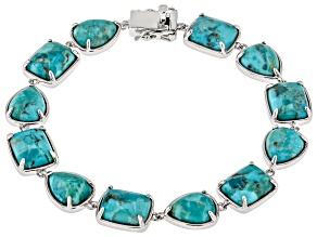 Blue Turquoise Rhodium Over Sterling Silver Bracelet