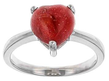 Picture of Red Coral Rhodium Over Sterling Silver Ring